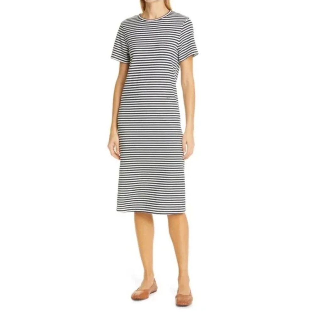 FRAME Stripe Organic Cotton Crewneck Midi Dress XS